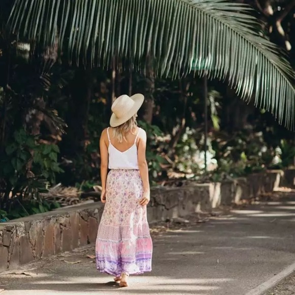 Lavender Floral Boho Gypsy Maxi Skirt - Picture 5 of 6